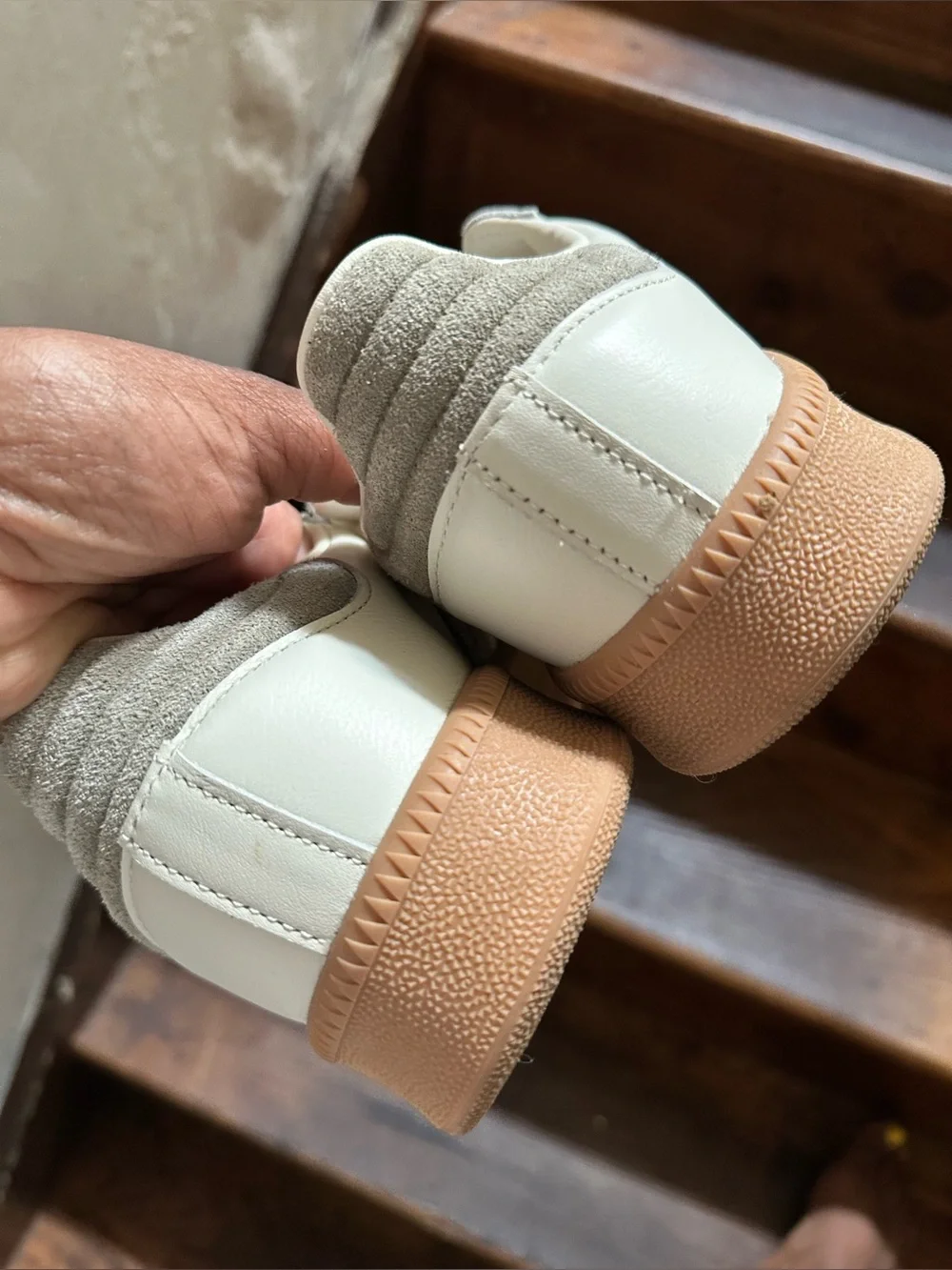 adidas Samba Low-Profile Sneakers in White and Taupe with Gum Sole